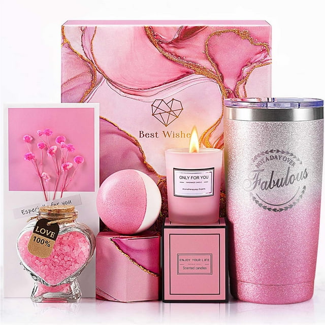 Caja de regalo EUASOO para mujer con vaso, vela, bomba de baño y sales