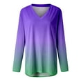 thumbnail image 4 of Autumn Winter Womens T Shirts Long Sleeve V Neck Gradient Printed Loose Casual Top Blouse Purple M, 4 of 4