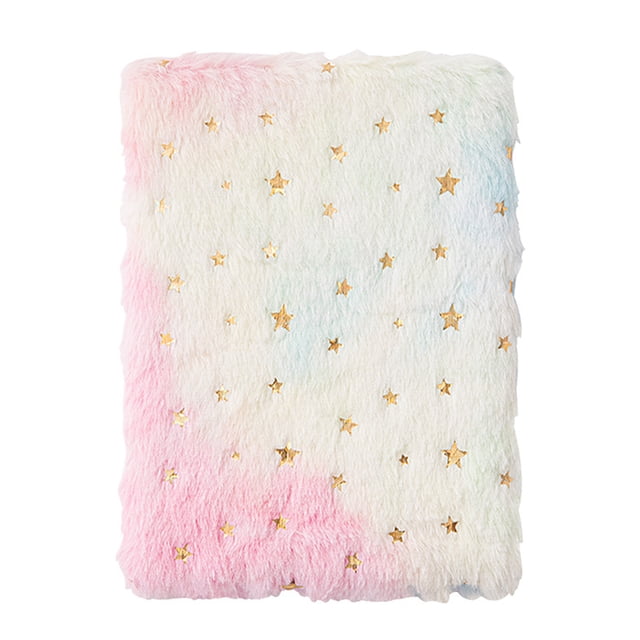 A5 Plush Notebook, Soft Furry Diary Notepad for Girls with 80 Lined Pages, 5 Gradient Colors, Private Writing Drawing, Gift for Kids Birthday Children's Day Christmas Holiday,