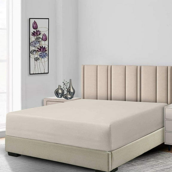 Fitted Sheets, Extra Deep Pocket (22 inches) 650 Thread Count Queen Size Fitted Sheet, 70% Cotton Fabric, Solid Beige