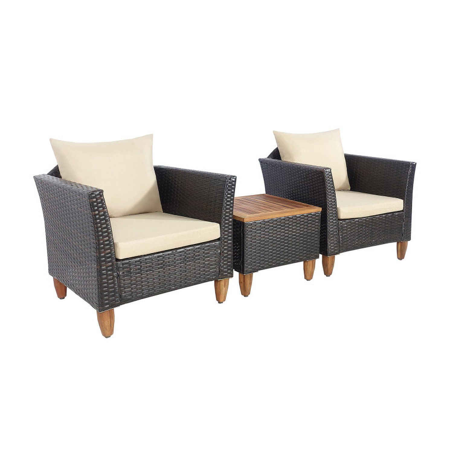 Aimee Lii 3 Pieces Patio Rattan Bistro Furniture Set with Wooden Table Top, Outdoor Patio Furniture, Beige