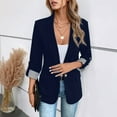 thumbnail image 2 of Women's Fashion Casual Slim Fit Blazer - Three-Quarter Rolled Sleeve, Button Front, Navy Blue, XXXL, 2 of 4
