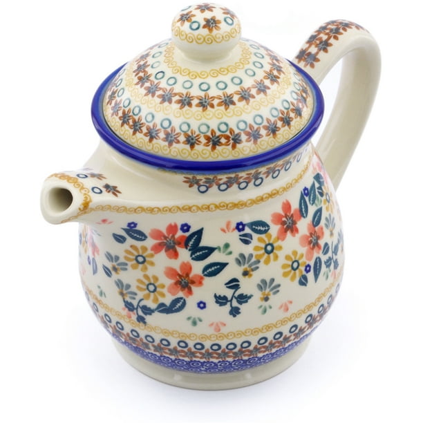 Polish Pottery 5 cups Tea or Coffee Pot (Red Anemone Meadow Theme) Hand