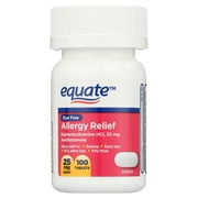 Equate Dye-Free Allergy Relief Medicine, 25 mg, 100ct Tablets