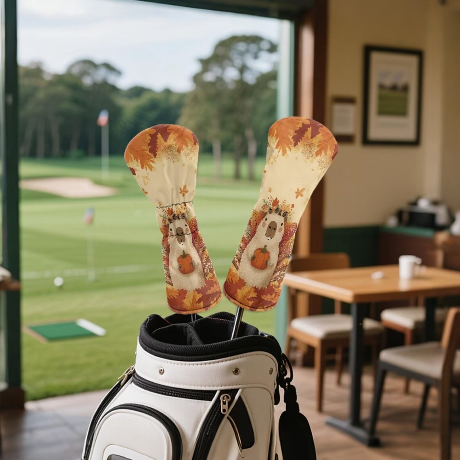 Uorisanigo 3pcs Golf Club Head Covers Autumn Capybara Headcovers Set Includes Driver Head Cover Fits up to 460cc Drivers, Golf Fairway Wood Hybrid Headcovers for Club Protective