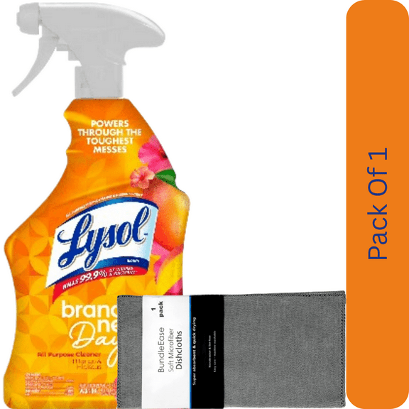 Lysol Brand New Day All Purpose Cleaner Mango & Hibiscus 32 fl oz Deep Clean with Microfiber Solid Color Towel by BundleEase