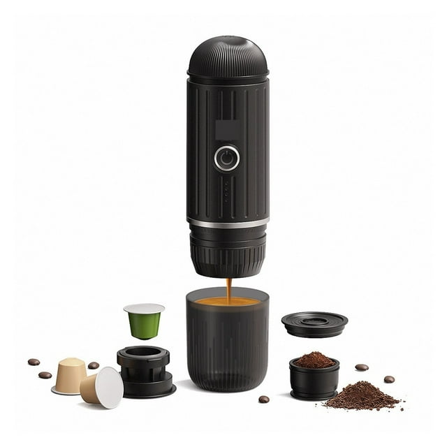 Heating Portable Coffee Machine Fit Capsule & Ground Travel Expresso Coffee Maker For Camping Office With Portable Bag , Removable Reservoir
