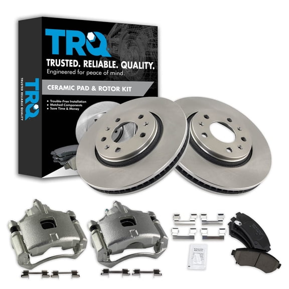 TRQ Front Brake Pad & Rotor Kit Brake Caliper Brake Pads Brake Rotor Ceramic Vented Fits Select 2003-2004 Cadillac Seville