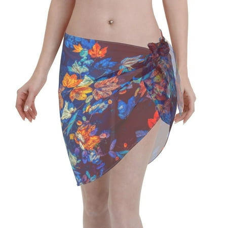 Ocsxa Colorful Fall Leaves Print Sarong Coverups For Women Bathing Suit Wrap Swimsuit Skirt Beach Bikini Cover Up Swimwear