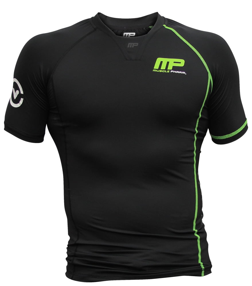 Gray MusclePharm Mens MP Embroidered V-Neck T-Shirt Small