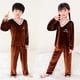 thumbnail image 3 of Conjunto de Pijamas Unisex para niño y niña, ropa de dormir de terciopelo dorado, cálida, de invierno, 3 of 4