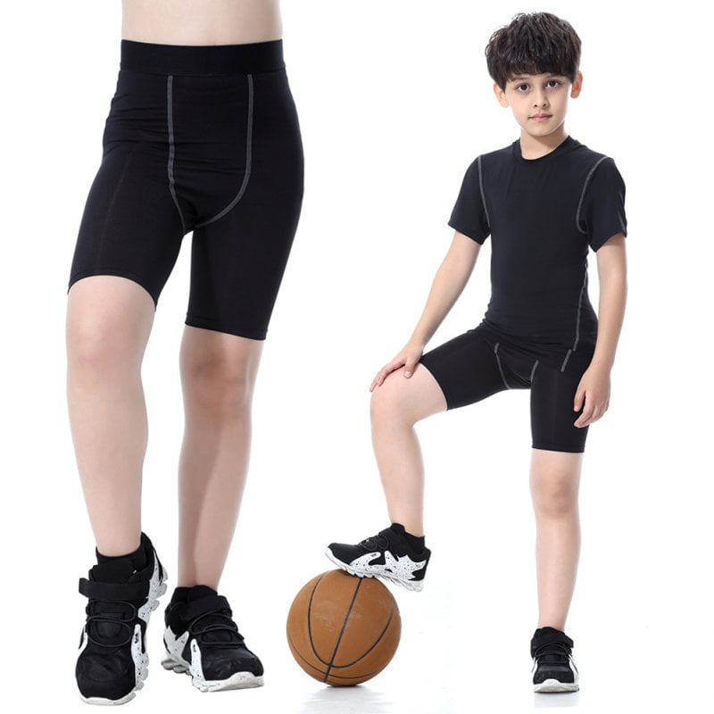 Youth Kids Boys Quick-drying Compression Base Layer Skins Tights Shorts Mid Thigh by