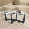 thumbnail image 2 of T 48" Oval Glass Coffee Table with Tempered Glass Top Cross and Solid Wood Base Simple & Modern Center Table for Living Room Office Apartment Black, 2 of 10