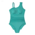 thumbnail image 3 of Bathing Suit for Women Tummy Control Underwire One Shoulder Swimsuits Slim Swimwear Scalloped Full Coverage Swim Suit Cyan XL, 3 of 4