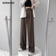 thumbnail image 2 of Pantalones de traje de cintura alta para mujer, estilo informal de oficina, lisos, de pierna ancha, holgados, de longitud completa, para primavera 2024, 2 of 6