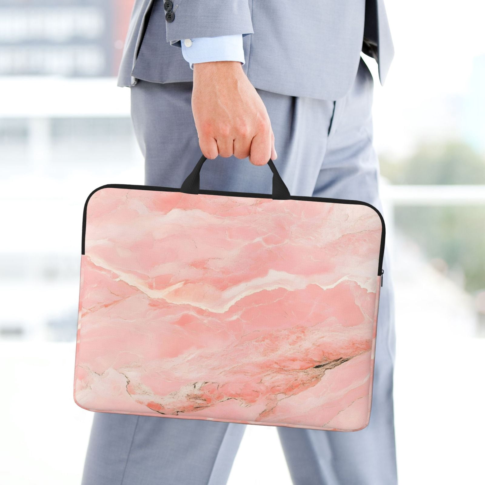Laptop Sleeve Bag For Women Men 14inch Waterproof Durable Protective Computer Carrying Cover Handle Laptop Case Bag Pink Marble_4