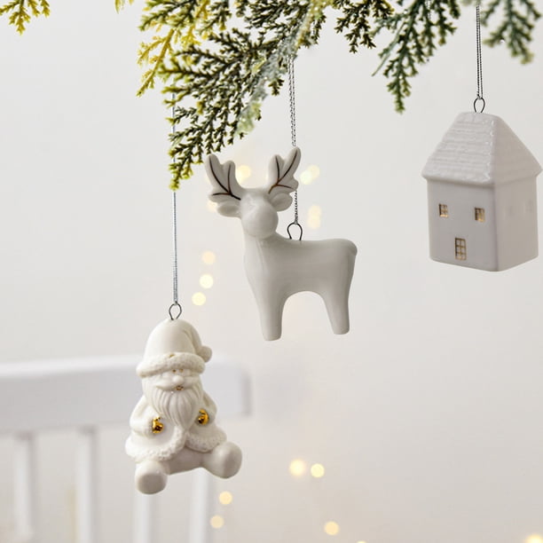 Mini adorno de cerámica nórdica - Decoración de árbol de Navidad blanco, pequeño colgante de regalo, decoración festiva