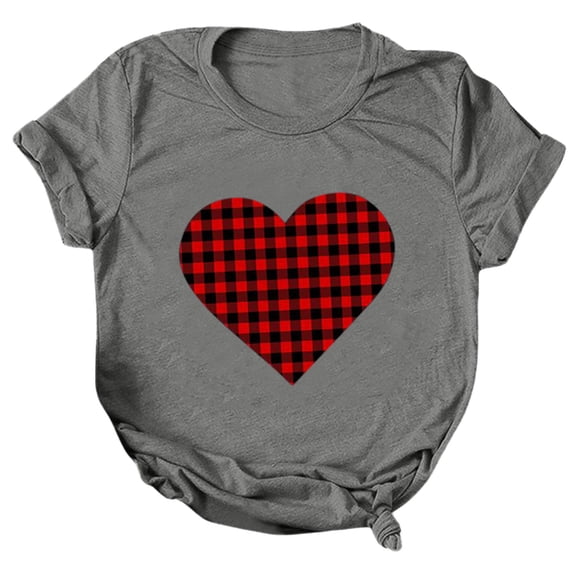 Women Heart Letter Print Shirt Short Sleeves Loose T-Shirt
