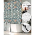 thumbnail image 5 of Split Shower Curtain for Transfer Bench, Teal Pink Fabric Shower Curtains for Bathroom, Vintage Floral Watercolor Boho Ethnic Tub Sliding Transfer Bench Waterproof Bath Curtains 72"x72", 5 of 9