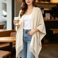 thumbnail image 5 of ZGRBOU Knit Shawl Wrap for Women Elegant Fringe Knitted Poncho Hollow Out Long Cardigan Cape Beach Vacasion Outfits, 5 of 5
