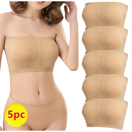 Mrasaso New Arrivals Women Underwear Womens Stretch Strapless Bra Summer Bandeau Bra Plus Size Wireless Comfort BraKhaki L