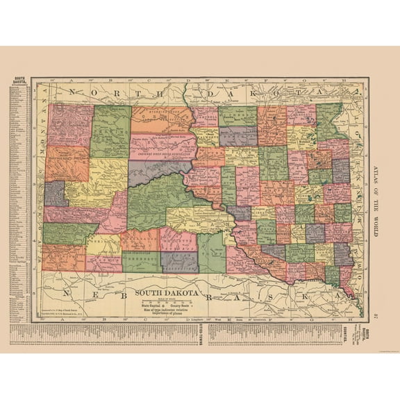 Historic State Map - South Dakota - Hammond 1910 - 29.88 x 23 - Vintage Wall Art