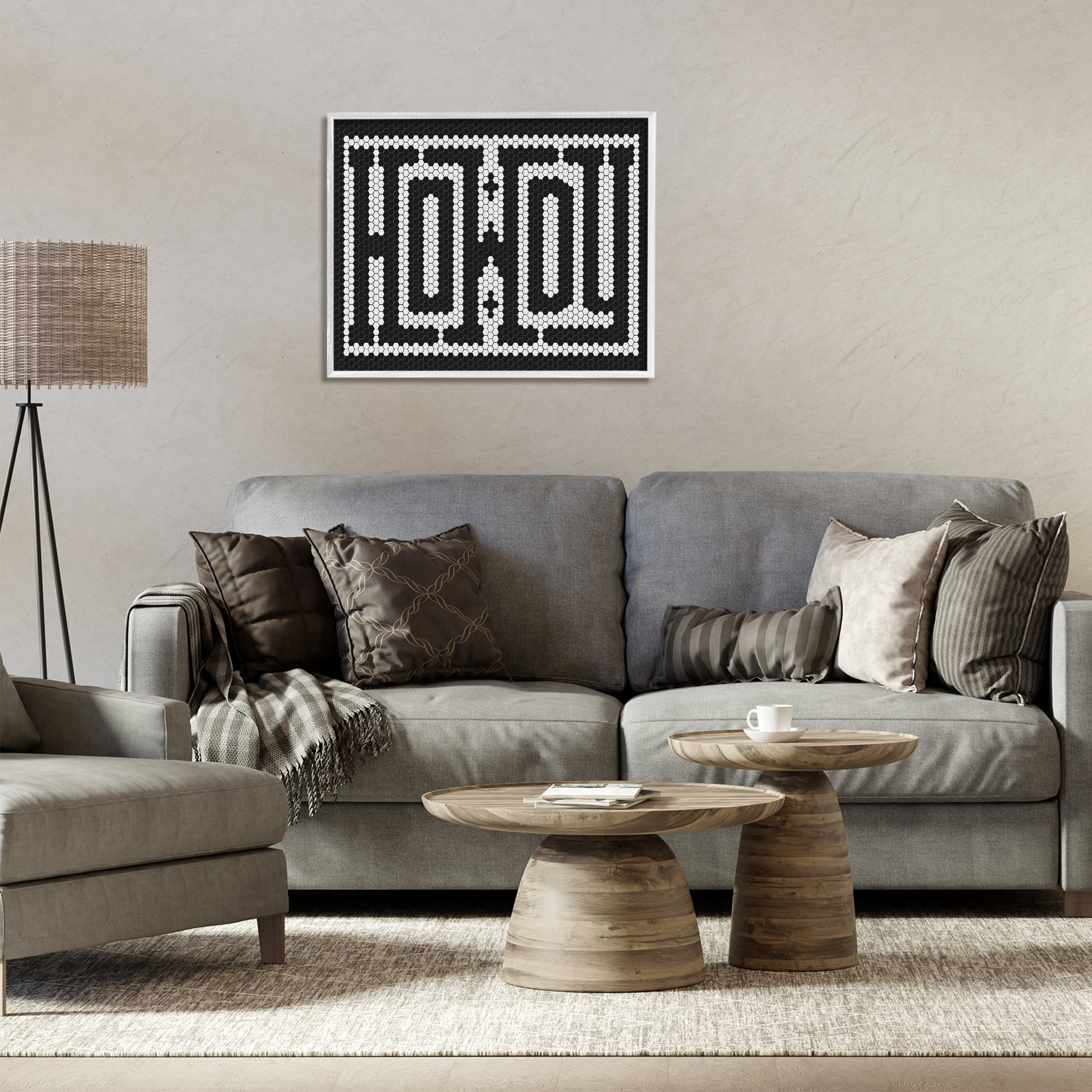 Stupell Industries Mosaic Style Howdy in Black Quotes and Sayings Painting White Framed Art Print Wall Art, 30 x 24