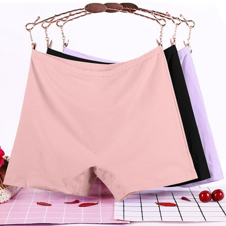Plus Size Cotton Panties For Women Solid Color High Waist Leak Proof Short Underwear Shorts 3 PackBlackXXXXL