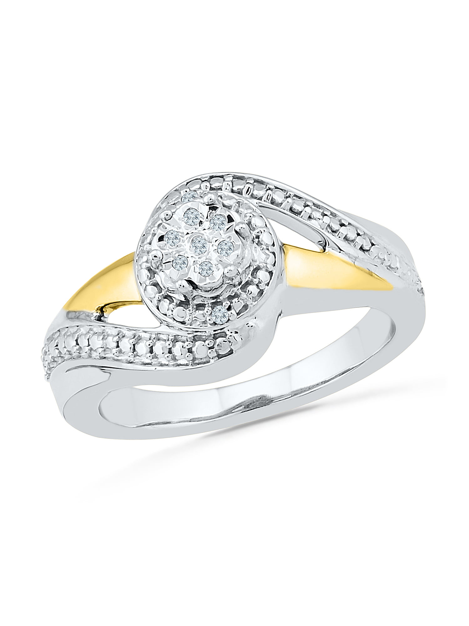Sterling Silver over 10K Yellow Gold Round White Diamond Fashion Ring (0.03  CTTW)