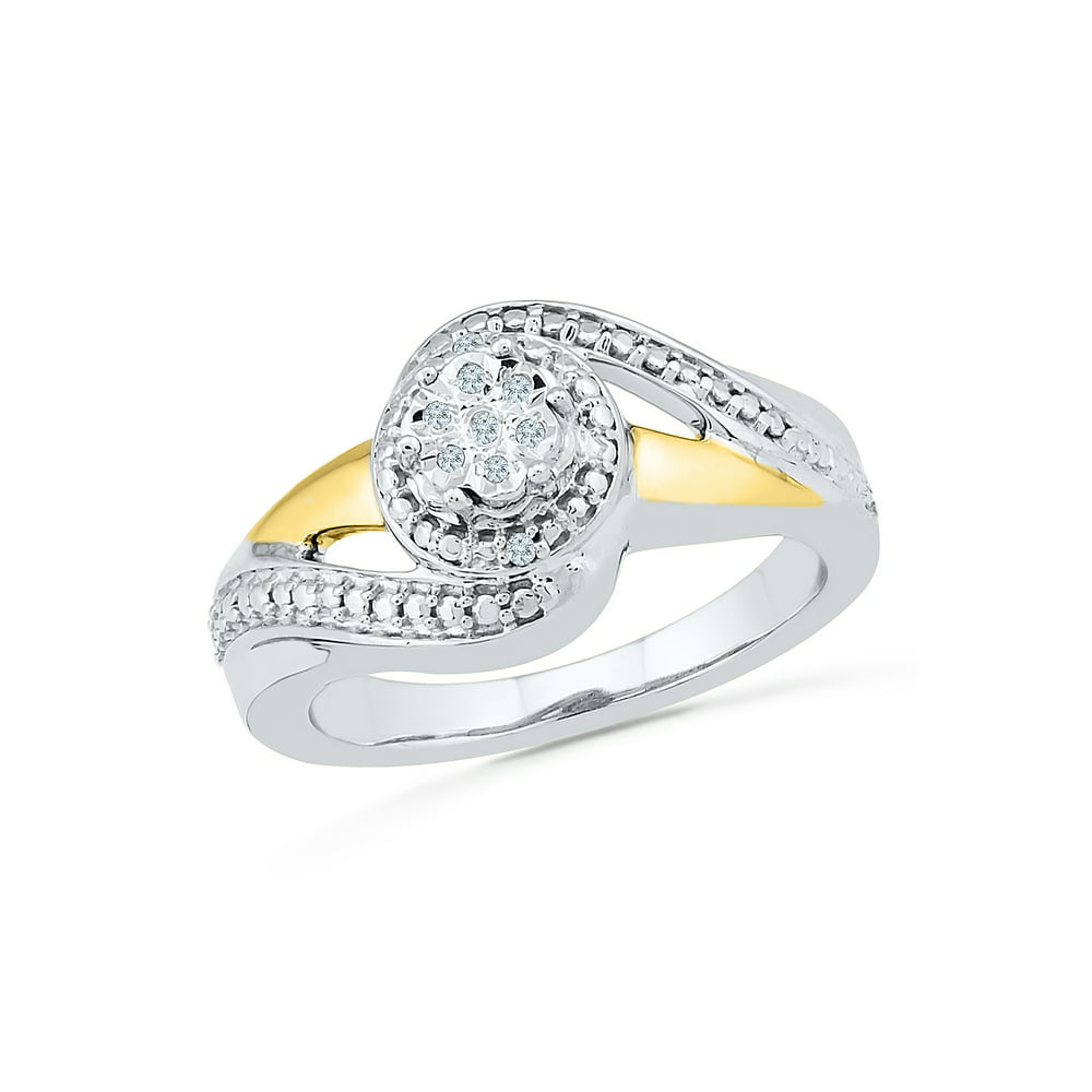 D-Gold - Sterling Silver over 10K Yellow Gold Round White Diamond ...