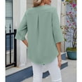 thumbnail image 7 of Ajshakl Green V-Neck Casual T Shirts for Women, 2025 Chiffon Shirt Mid Sleeved Pleated Ruffled Loose Top Mid Sleeved Top, 7 of 7