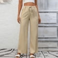 thumbnail image 2 of BUIGTTKLOP Womens Cotton Linen Pants Drawstring High Waisted Palazzo Pants Wide Leg Loose Fitted Beach Trousers, 2 of 6