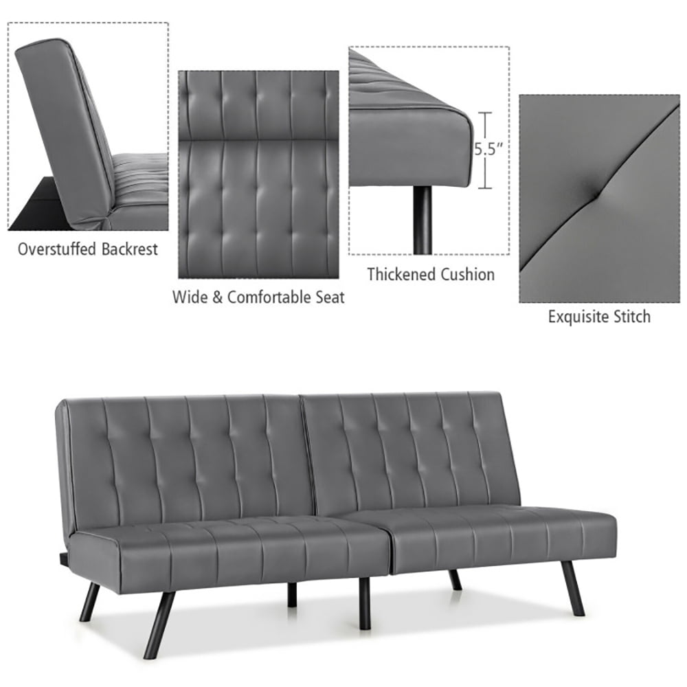 Finihen Folding PU Leather Sofa Couch, Futon Sofa Bed, PU Leather Convertible Folding Couch Sleeper Lounge, for Living Room, Bedroom, Gray Finihen Folding PU Leather Sofa Couch, Futon Sofa Bed, PU Leather Convertible Folding Couch Sleeper Lounge, for Living Room, Bedroom, Gray