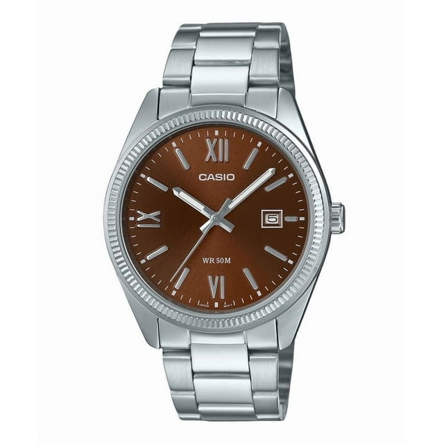 Casio Reloj Estándar Analógico de Acero Inoxidable con Revestimiento Iónico y Esfera Marrón, Movimiento de Cuarzo, Modelo MTP-1302DD-5AV para Hombre.