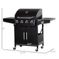thumbnail image 3 of Outsunny 4+1 Burner Liquid Propane Gas Grill Outdoor Cabinet Style BBQ Trolley w/ Side Burner, Warming Rack, Side Shelf, Storage Cabinet, Thermometer, 4 Wheels, Carbon Steel, Black, 3 of 9