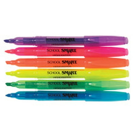 School Smart Highlighter, Chisel Tip, Assorted Colors, Pack of 6
