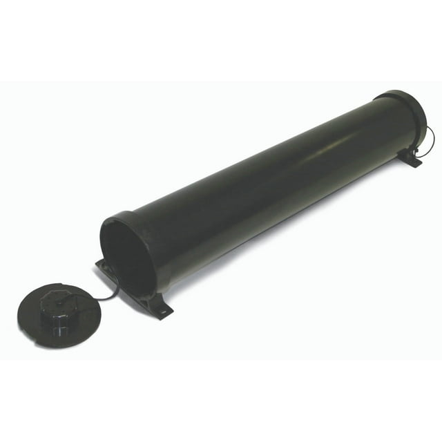 Valterra Sewer Hose Storage Carrier A04-0150XBK EZ Hose; Fixed; Round Tube; Round Hatch; 26 Inch Length; Black; Plastic; With Mounting Brackets/Interlocking Cap With Strap; Boxed