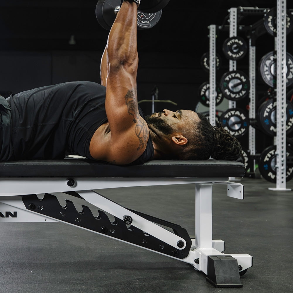 Titan Fitness TITAN Series White Adjustable Bench, Supports 600 LB Incline, 1,000 LB Flat