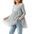 thumbnail image 5 of Lutiedan Toddler Girls Long Sleeve Tulle Peplum Tops Crew Neck Mesh Tutu Hem Shirts Casual Princess Flowy Shirts 0-3,Gray, 5 of 5