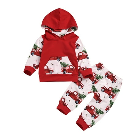 

ZOELNIC Cute Newborn Baby Girl Boy Christmas causal Car Print Long Sleeve Hoodie Pullover Top Pants Xmas Tracksuit Sportswear 2 Piece Set 18-24 Months