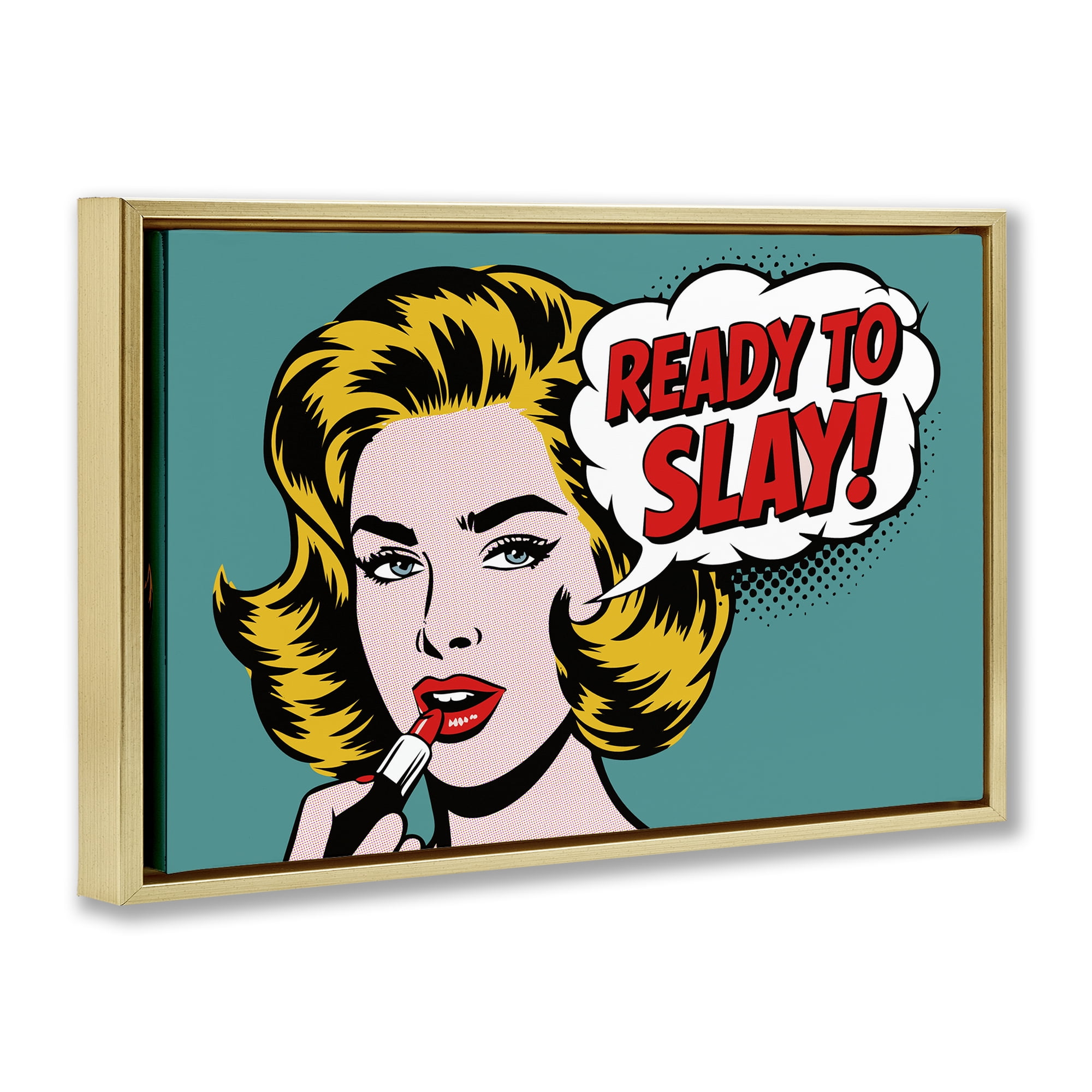 Stupell Industries Ready To Slay Pop Lipstick Gold Framed Floater Canvas Wall Art, design by Andreas Magnusson