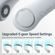 JISULIFE Portable Neck Fan, Rechargeable Wearable Fan, Hands-Free cooling fan, Quiet 25dB, 5 Speeds, 16H Battery Life, Essential for Indoor/Outdoor, Gift for Women, Men - White