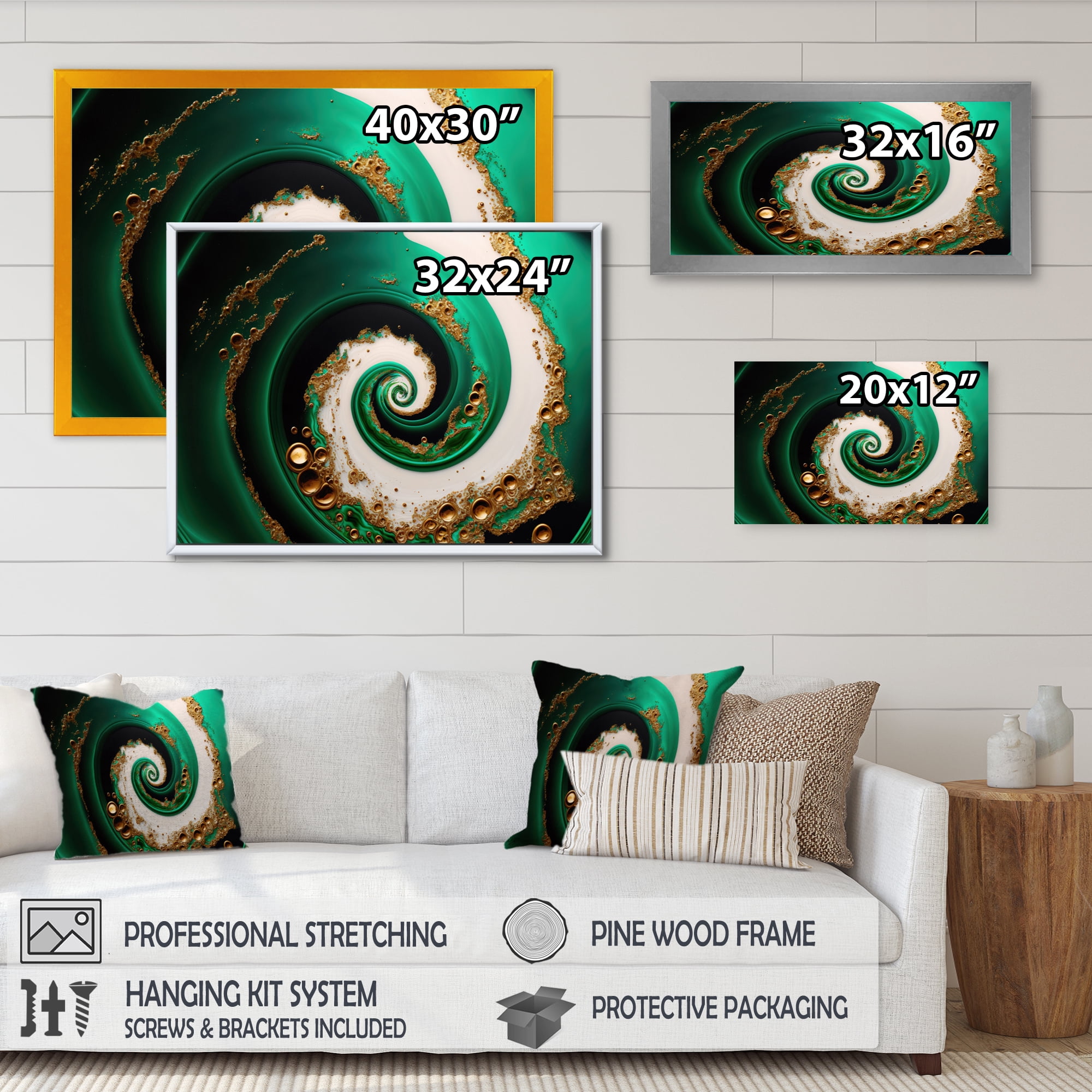 Designart Green And Gold Crashing Waves I Canvas Wall Art