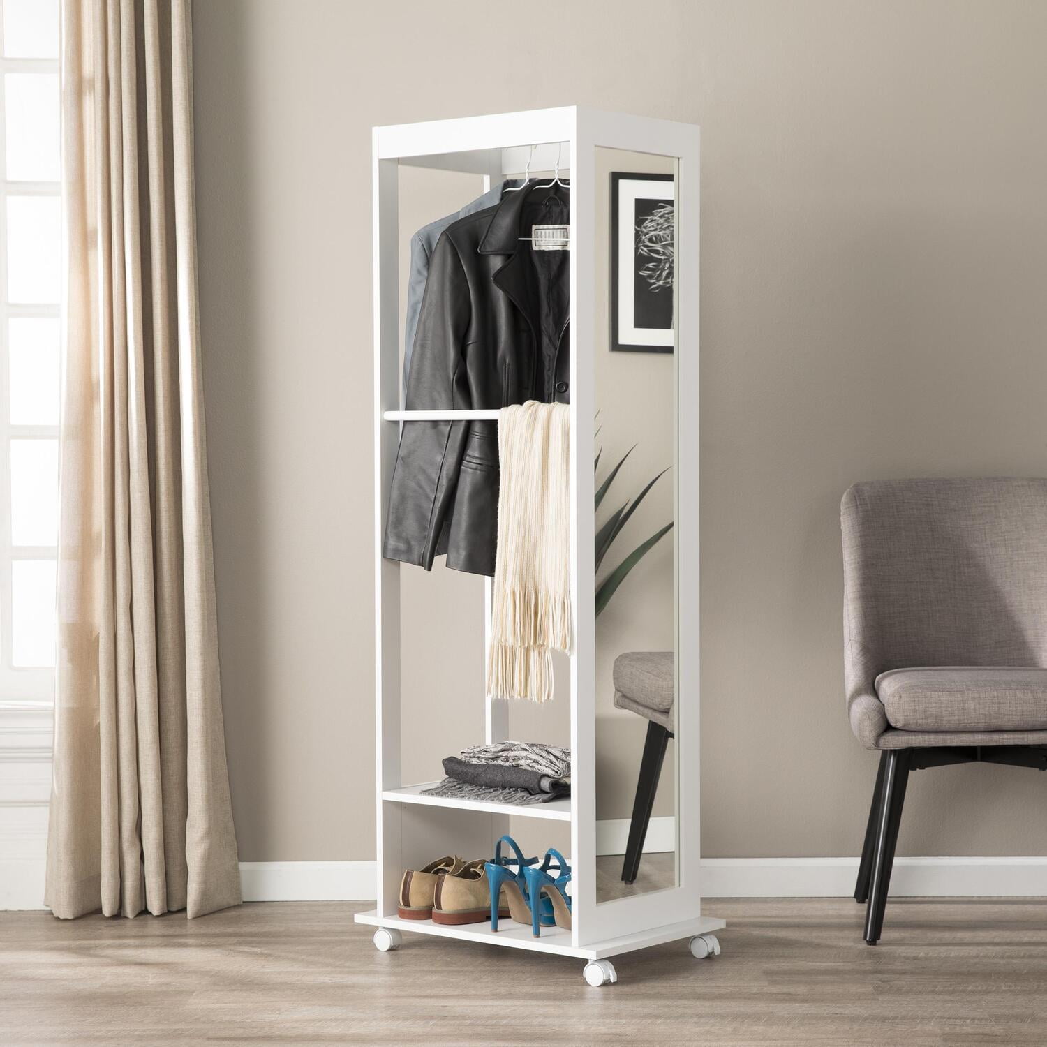 SEI Nonten White Entryway Valet Stand w/ Mirror