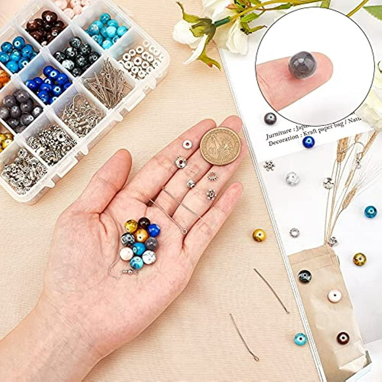 1 Box 200Pcs 10 Colors 8mm Glass Beads Jewellery Making Kit 150Pcs Alloy  Loose Spacer Bead with Beading Needle Earring Hooks Elastic Thread & Steel  Scissors for DIY Jewelry Making 