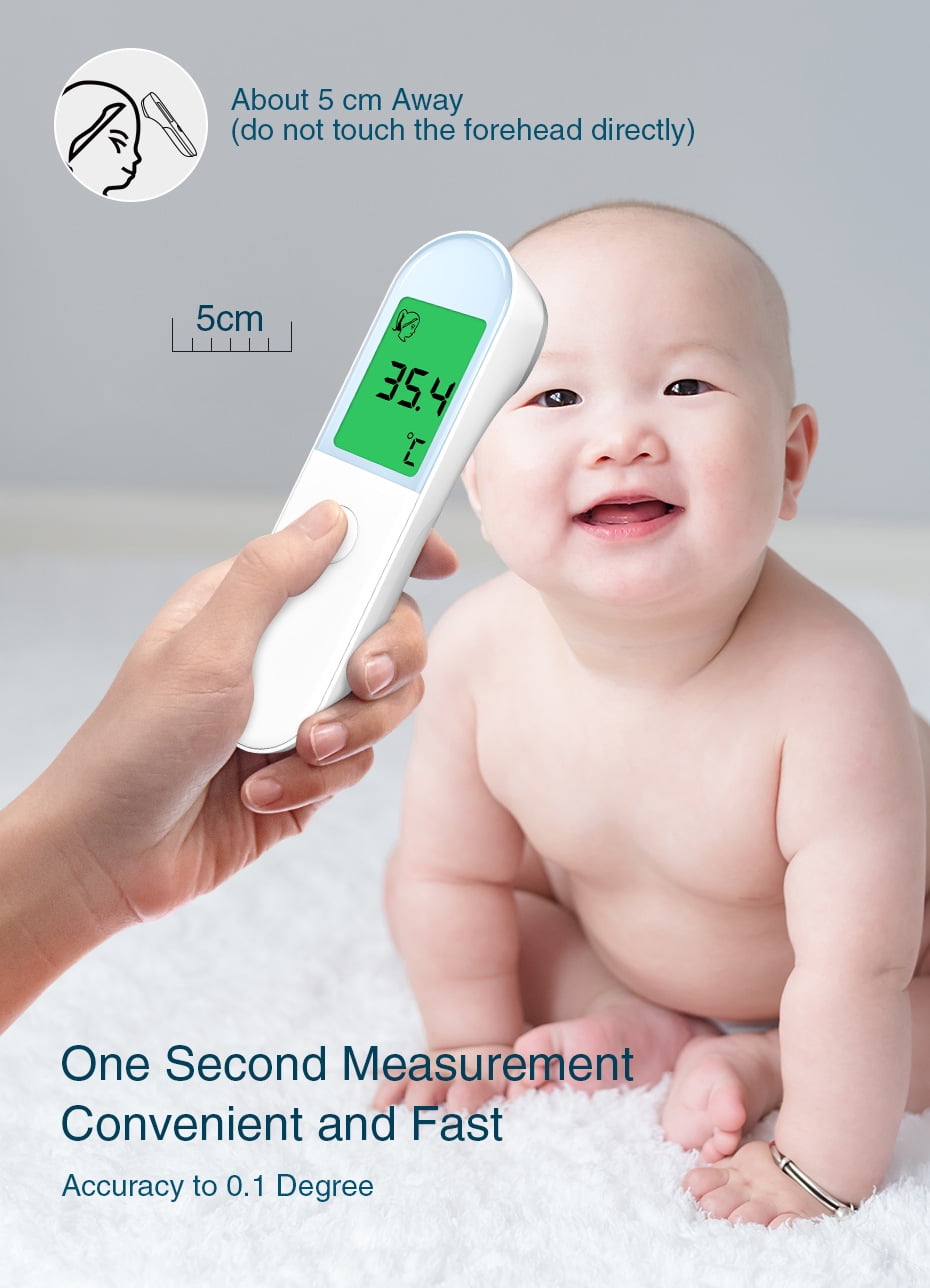 No-Touch Forehead Thermometer for Adults, Infrared Digital Thermometer for Kids, Touchless Baby Thermometer, Accurate Reading with Large Display, Mute Mode, Memory Recall, Fever Alarm