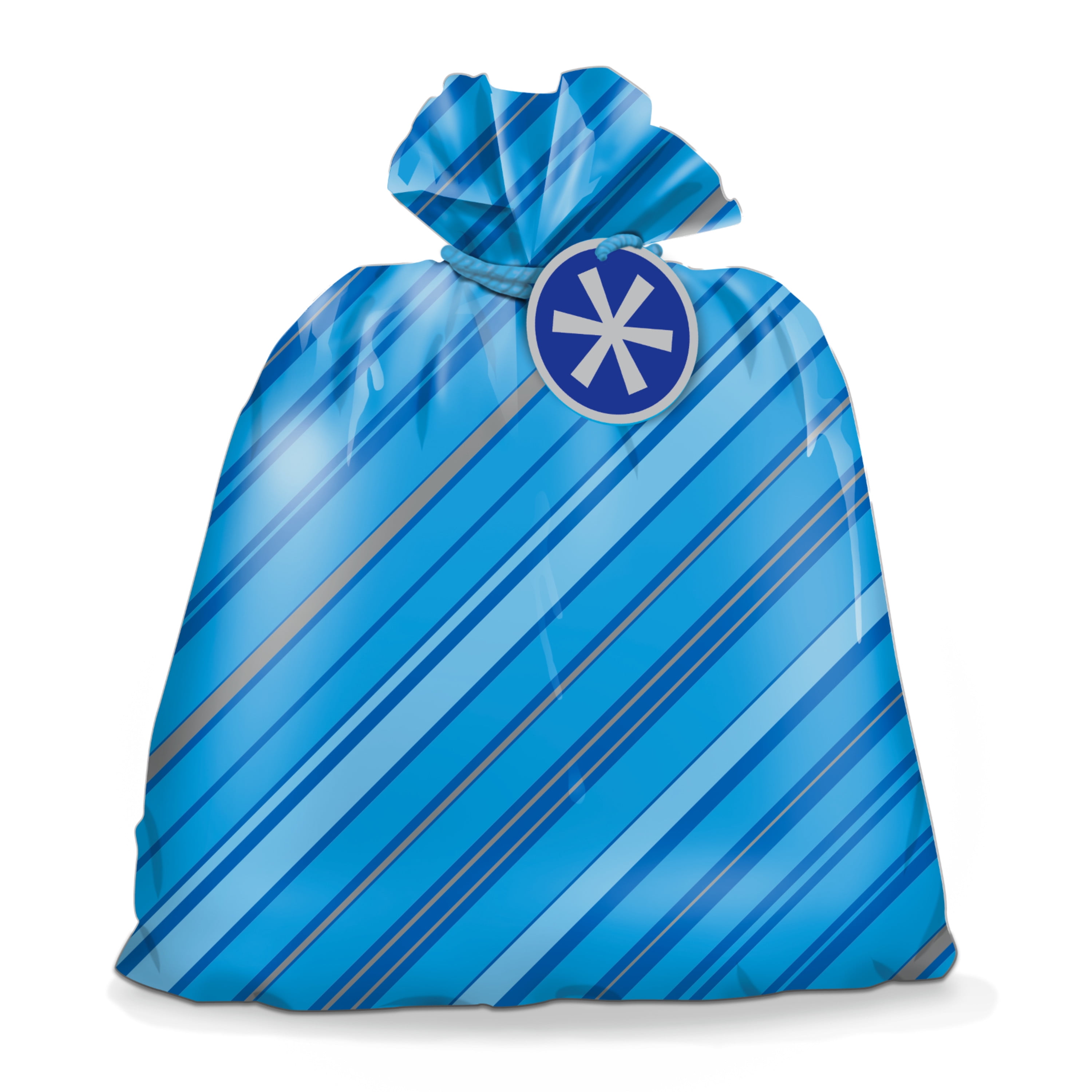 Hallmark 56" Large Holiday Plastic Gift Bag (Blue Stripes with Gift Tag