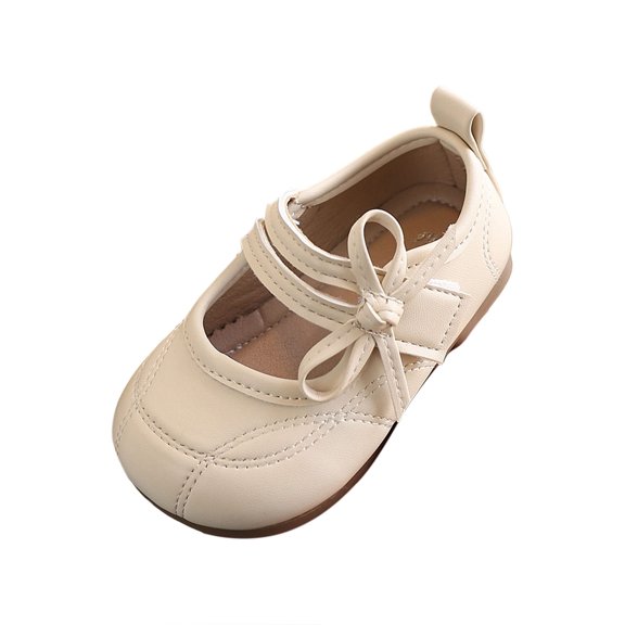 Gpaecead Baby Girls Bow Mary Jane Flats Soft Sole Non Slip Faux Leather Princess Dress Shoes For Toddler First Walker, Beige