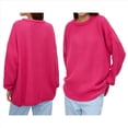 thumbnail image 2 of Suéter de Cuello Redondo para Mujer, Larga, Farol, Tejido , Holgado e Informal Rosa Roja L, 2 of 9