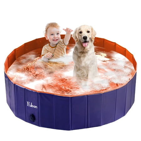 Pidsen Foldable Dog Swimming Pool Blue Orange Portable Hard PVC Bathtub for Pet (L Size)